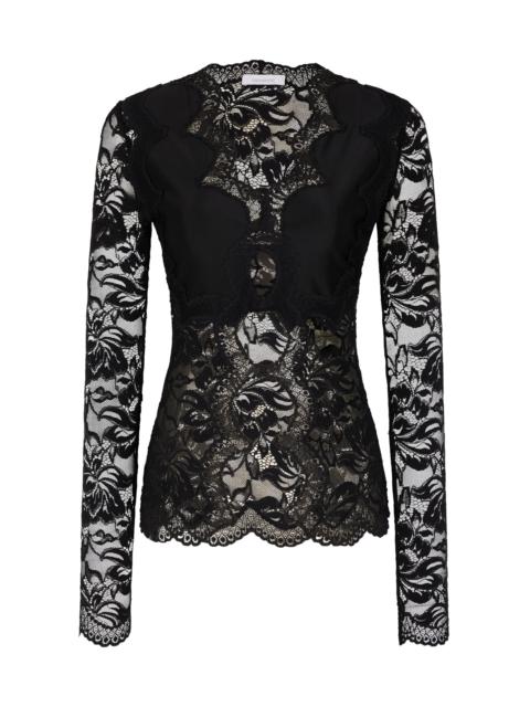 rabanne Scalloped Stretch-Lace Cutout Top black