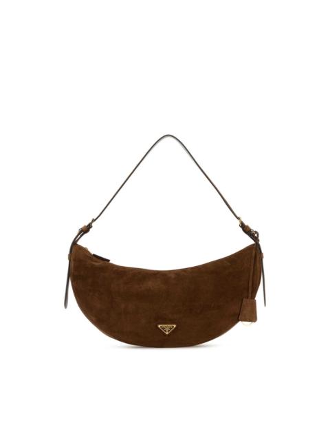 Prada Brown Suede Large Prada Demi-Lune Crossbody Bag
