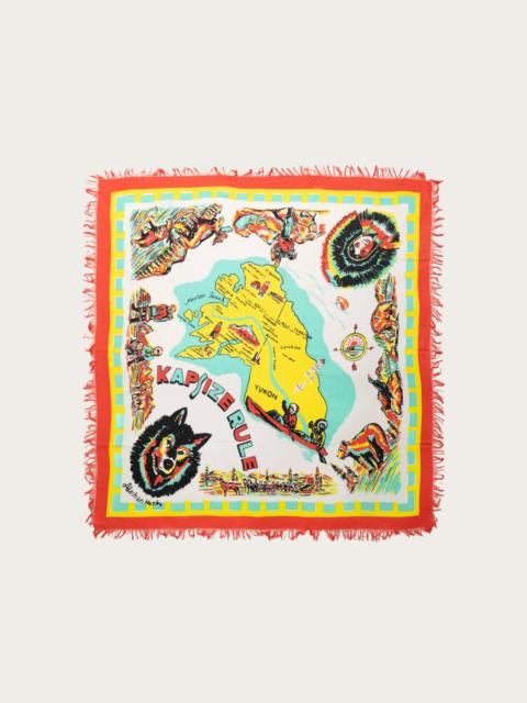 Kapital Rayon Fringe Stole (YUKON Life Map)40x40 - Natural