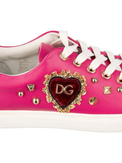 Dolce & Gabbana DG Logo Glitter Heart Studs Sneaker LONDON White Pink 09413
