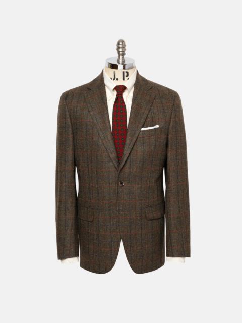J. PRESS MADE-IN-CANADA OLIVE HERRINGBONE WOOL/CASHMERE SPORT COAT