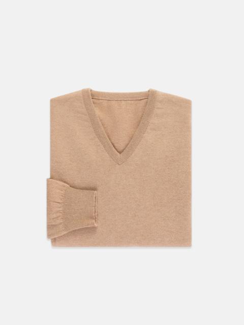 J. PRESS MADE-IN-SCOTLAND TAN CASHMERE V-NECK SWEATER - CLASSIC FIT