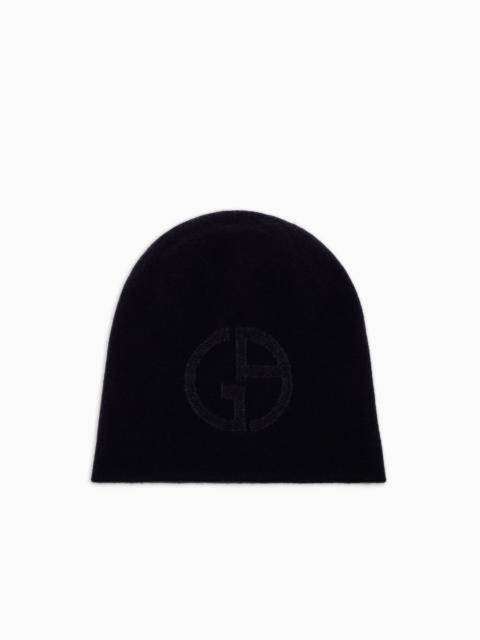 GIORGIO ARMANI CASHMERE BEANIE WITH GA LOGO INTARSIA