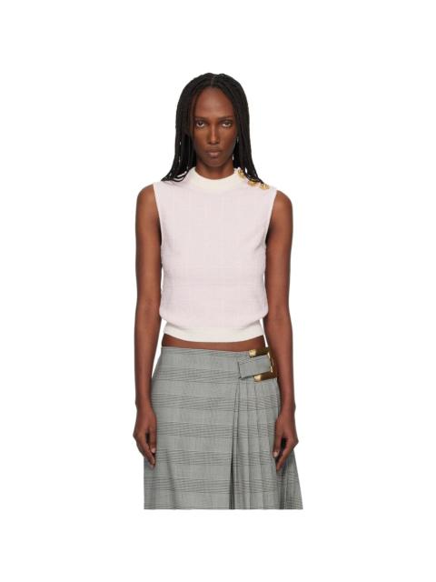 Balmain Pink Tweed Button Crop Tank Top