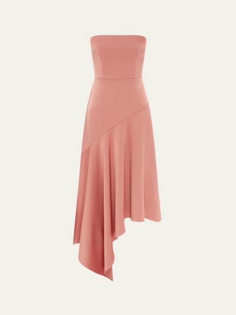 Strapless Asymmetric Satin Crepe Midi Dress