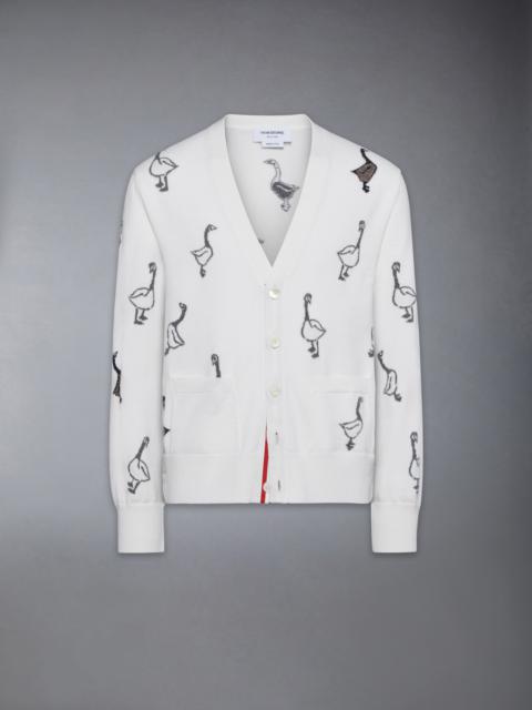 Thom Browne GEESE INTARSIA MERINO WOOL RELAXED FIT V NECK CARDIGAN