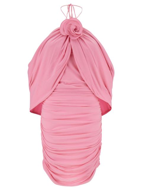 MAGDA BUTRYM Magda Butrym Women Mini Pink Dress With Cape And Rose Patch In Stretch Polyamide Woman