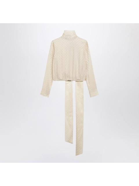 GUCCI Gucci Ivory Gg Jacquard Silk Wrap Blouse Women
