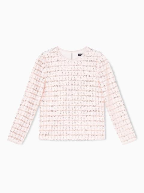 EMPORIO ARMANI TULLE TOP WITH SEQUIN AND BEAD EMBROIDERY