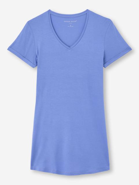 Derek Rose Women's V-Neck Sleep T-Shirt Lara Micro Modal Stretch Periwinkle