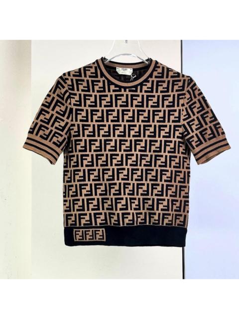 FENDI Fendi brown monogram knitted short-sleeved top