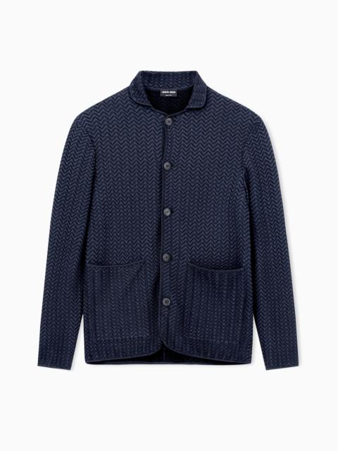 GIORGIO ARMANI ASV VISCOSE-BLEND CHEVRON OTTOMAN SINGLE-BREASTED JACKET