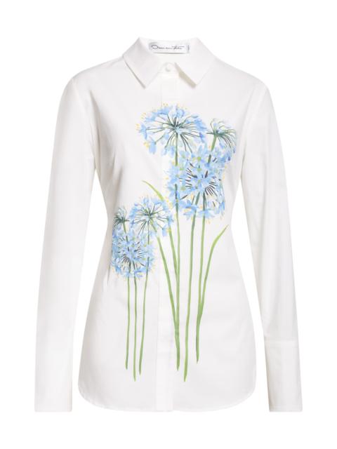Oscar de la Renta Oscar de la Renta Allium Cotton Poplin Blouse in Blue/White at Nordstrom