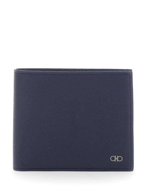 FERRAGAMO Ferragamo Men 'Micro Gancini' Blue Bi-Fold Wallet With Logo In Grained Leather Men