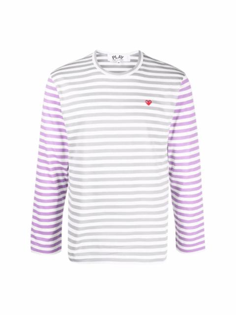 Comme des Garçons PLAY MENS LONG SLEEVES TEE BI-COLOUR STRIPED - GRAY/PURPLE