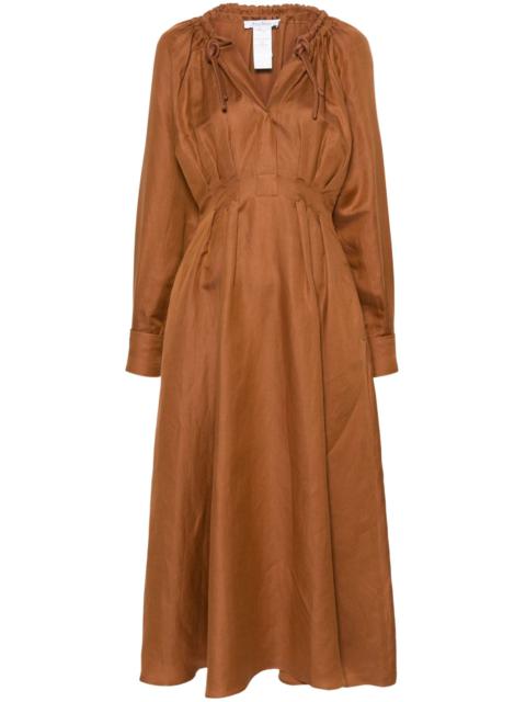 Max Mara Rust Brown Pleated Detailing Midi Dress
