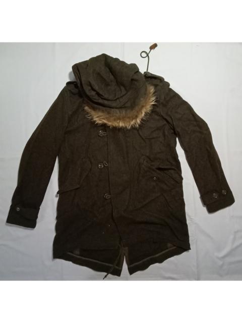 BEAMS PLUS Beams Denim Military Winter Jacket With Raccoon Hoodie