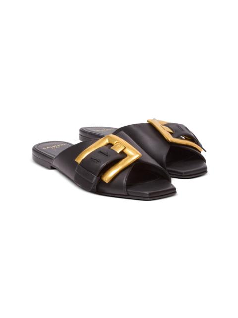 Balmain Balmain Anthem flat calfskin leather sandals in Black at Nordstrom