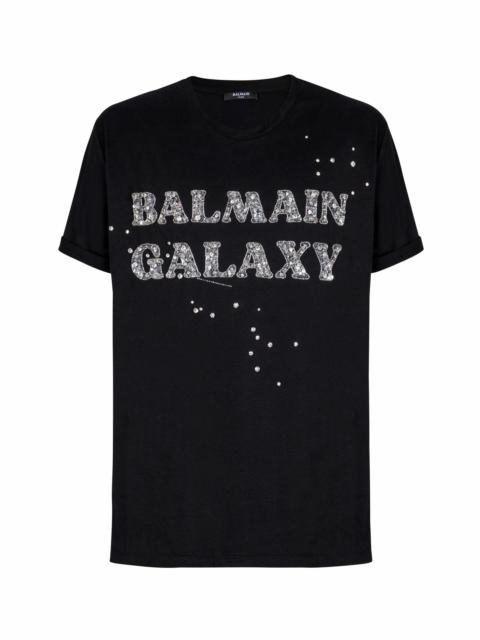 Balmain Embroidered Balmain Galaxy T-shirt in Silver at Nordstrom