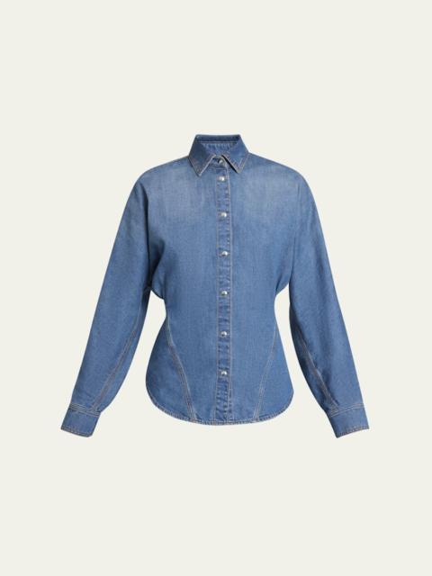 Alaïa Seamed Button-Down Denim Top