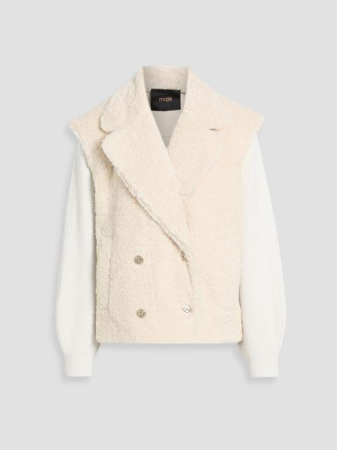 maje Double-breasted teddy fleece and ribbed-knit jacket