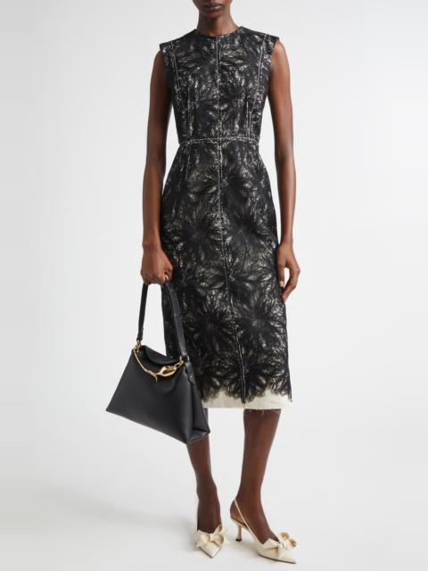 Erdem Erdem Metallic Thread Lace Pencil Midi Dress in Black at Nordstrom