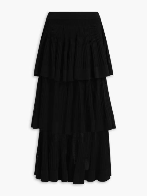Zimmermann Tiered ribbed cotton-blend midi skirt