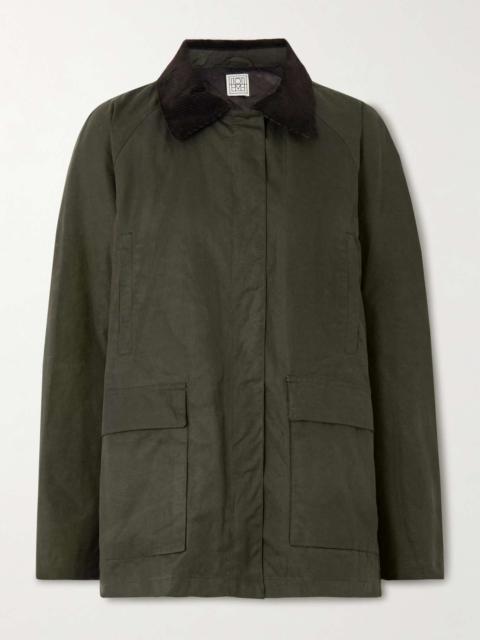 Oversized corduroy-trimmed waxed organic cotton jacket Green