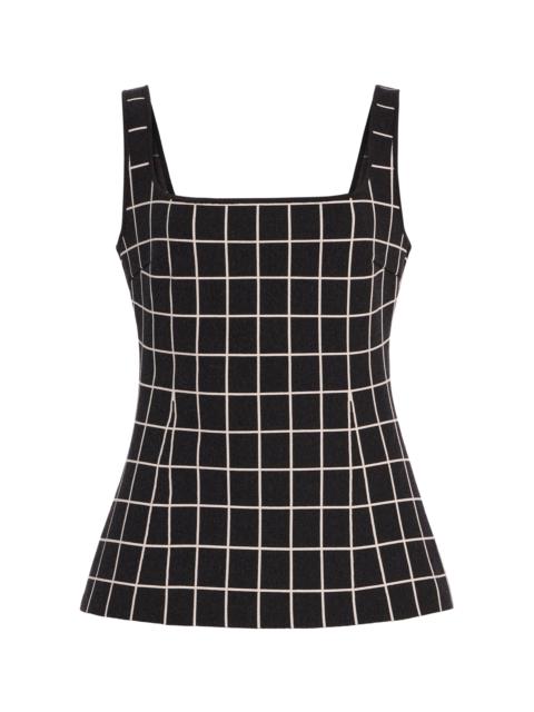 HIGH SPORT Inna Windowpane Cotton-Blend Knit Top dark grey