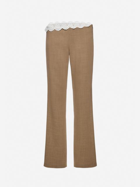 MAGDA BUTRYM Low-rise wool trousers with lace waistband in beige