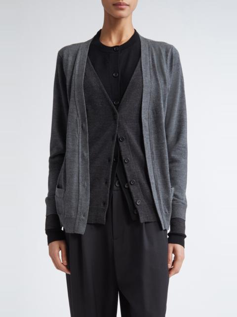 MONSE Trompe l'Oeil Triple Layer Cardigan in Black/Grey at Nordstrom