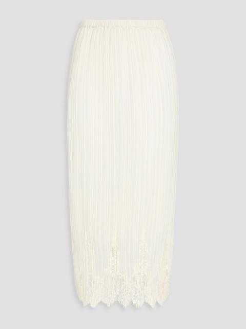 Zimmermann Pleated lace-trimmed crepon midi skirt