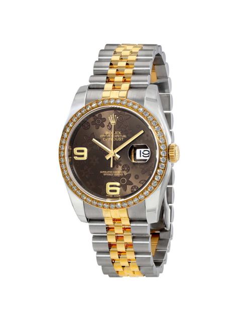 ROLEX Rolex Oyster Perpetual Datejust 36 Brown Floral Dial Stainless Steel and 18K Yellow Gold Jubilee Bra