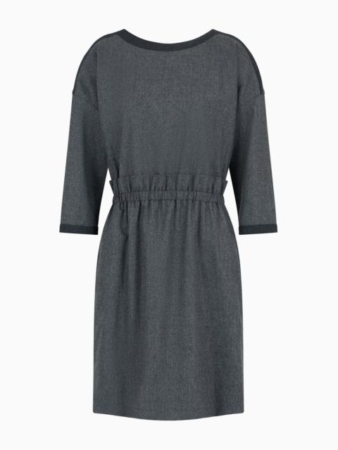 EMPORIO ARMANI Icon mélange wool flannel dress with gathering at the waist