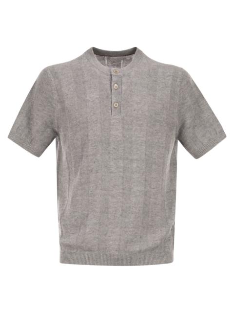 Brunello Cucinelli Brunello Cucinelli Men Seraphim Collar T-Shirt In Linen And Cotton Rib Knit