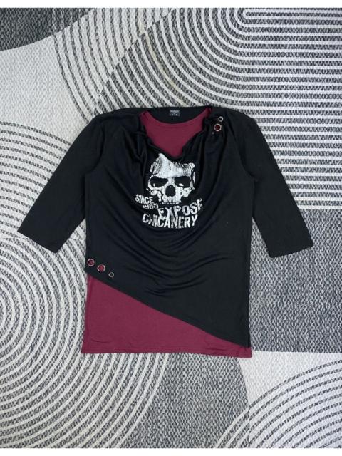 Other Designers 14th Addiction - Vintage Hovering Black Maroon Layered Skull Punk Shirt