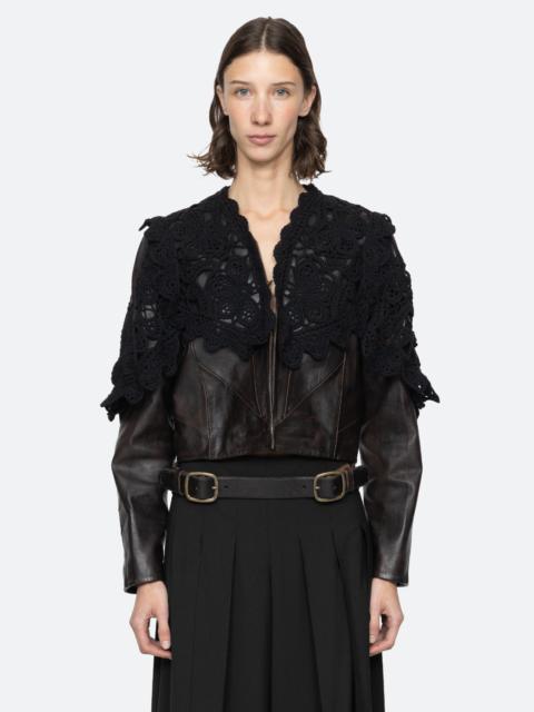 Sea Gwen Leather Jacket Crochet Overlay