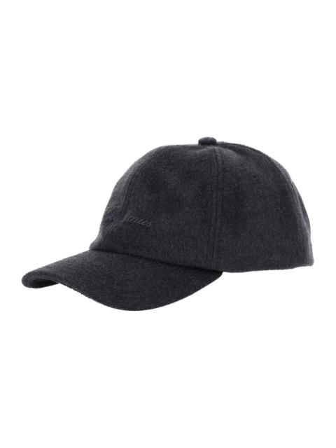JACQUEMUS Jacquemus Men Grey Baseball Cap With Logo Lettering Embroidery On The Front In Wool Man