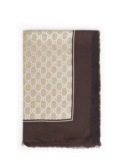 GUCCI Gucci Women Brown Laminated Gg Wool Shawl