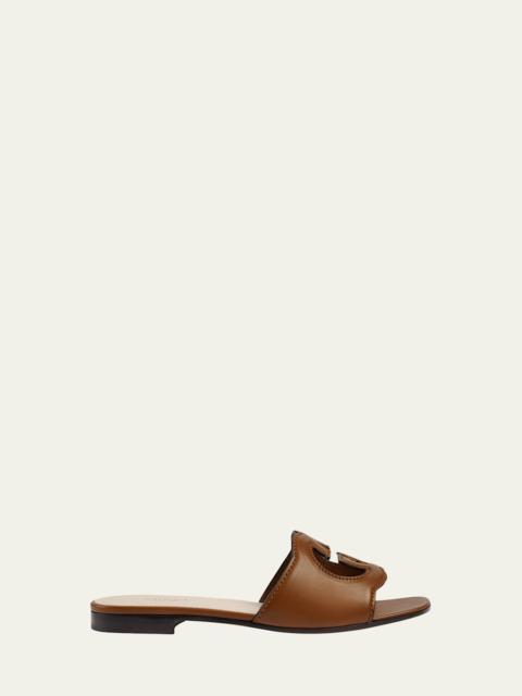 GUCCI Leather Logo Cutout Flat Sandals