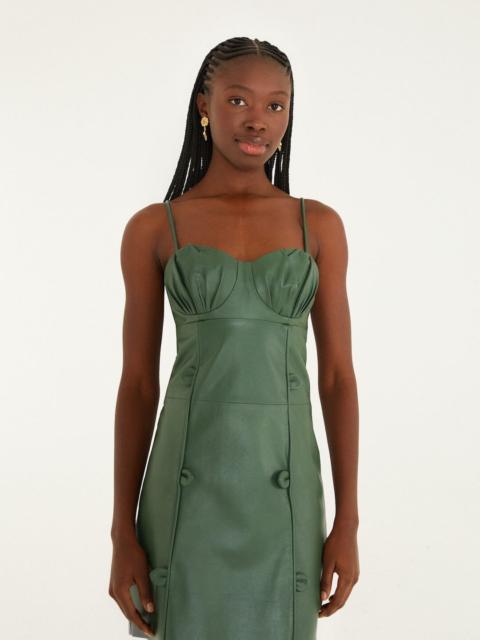 FARM RIO Green 3D Flower Leather Mini Dress