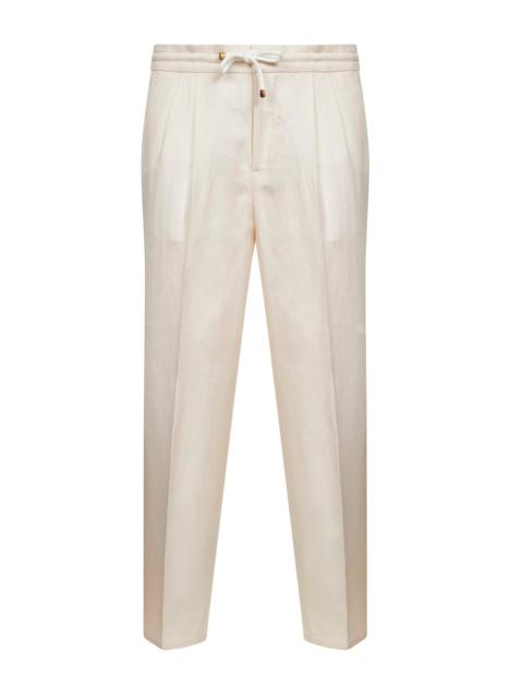 Brunello Cucinelli Brunello Cucinelli Men Off-White Linen And Cotton Drill Leisure Fit Trousers