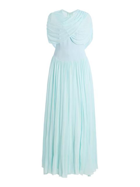 SIMKHAI Nancie Draped Jersey Cape Midi Dress blue