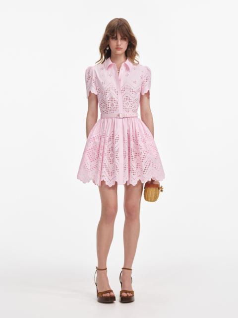 self-portrait Pink Cotton Broderie Mini Dress
