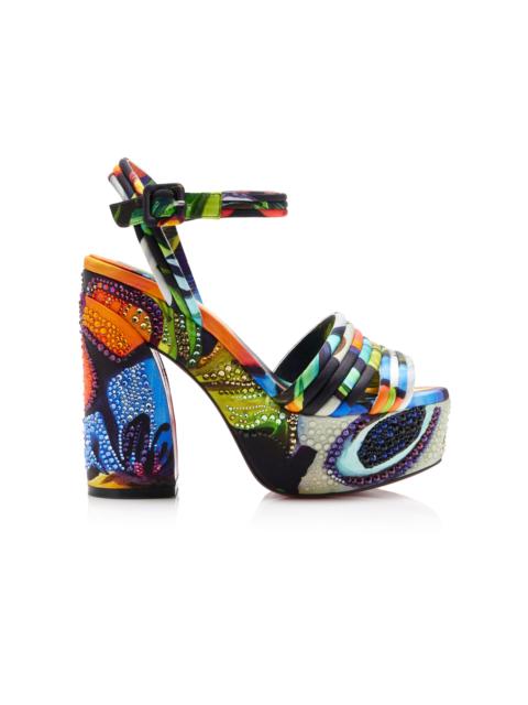 Christian Louboutin Jane Disco Crystal-Embellished Printed Satin Platform Sandals multi