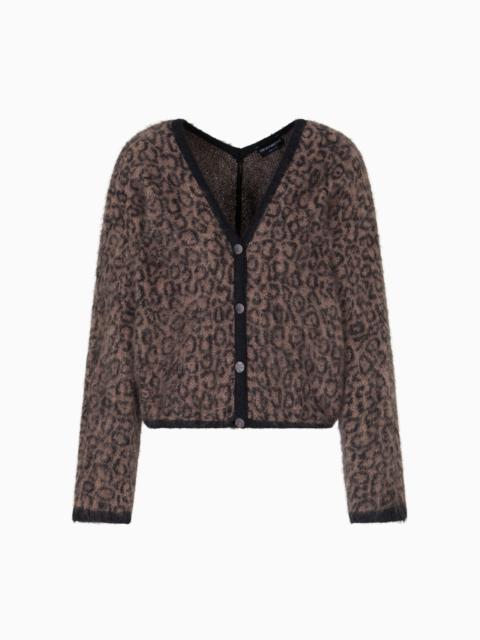 EMPORIO ARMANI V-NECK CARDIGAN IN JACQUARD WOOL-MOHAIR BLEND WITH AN ALL-OVER PATTERN