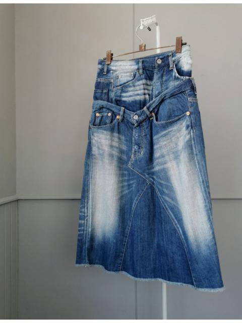 Other Designers Journal Standard Asymmetrical Double Waist Denim Midi Skirt