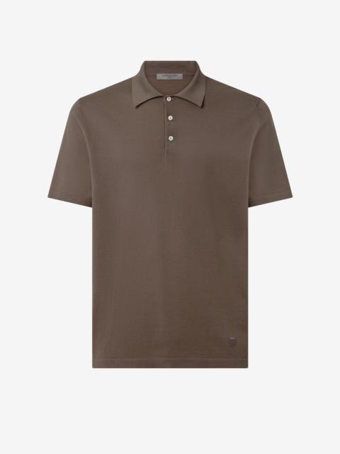 CORNELIANI Brown button-up ice cotton polo shirt