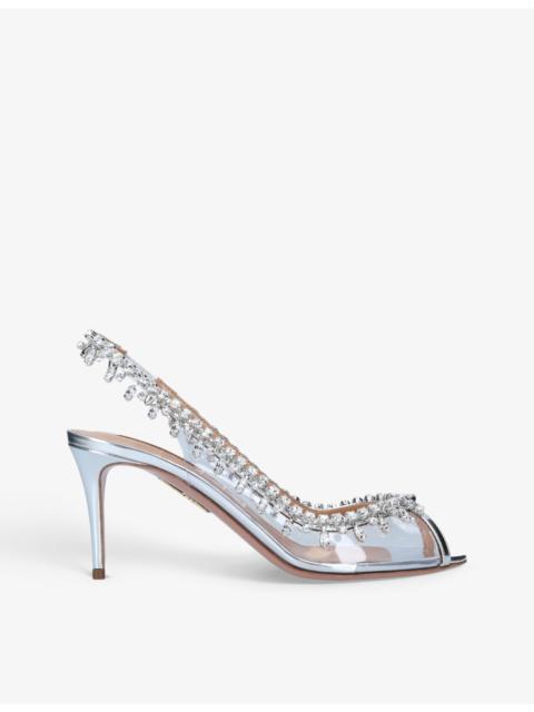 AQUAZZURA Temptation crystal-embellished leather and PVC slingback sandals