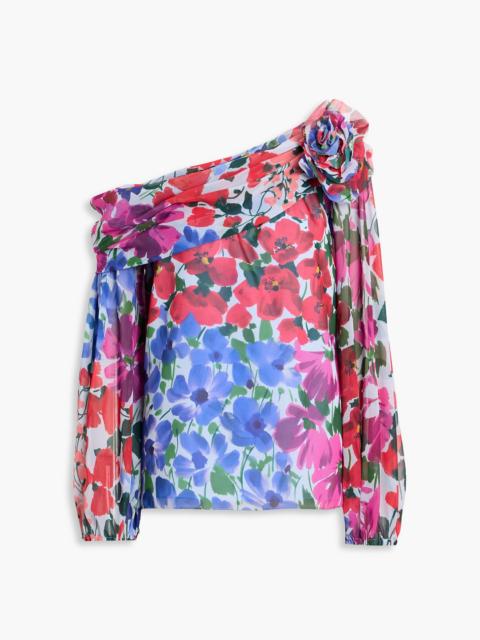 CAROLINA HERRERA One-shoulder floral-print crepe de chine top